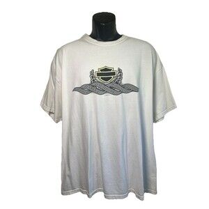 Harley Davidson Vintage T-shirt White Men’s Graphic Double Sides Shirt Sz 2XL